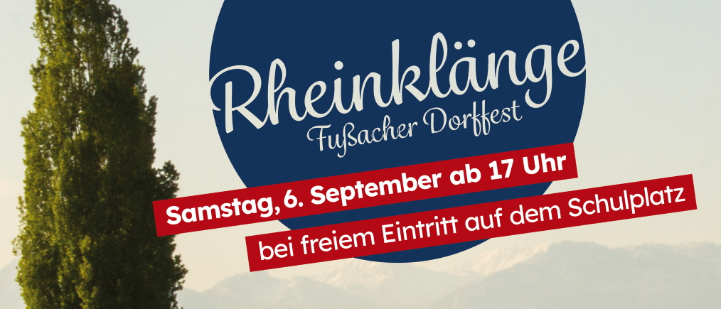 Plakat für ein Dorffest am 6. September. Bietet Weinverkostung, Bar und Live-Musik mit den Bands MV Lochau, Trio Wahnssin, Young Stars und MV Wolpertswende. Freier Eintritt.