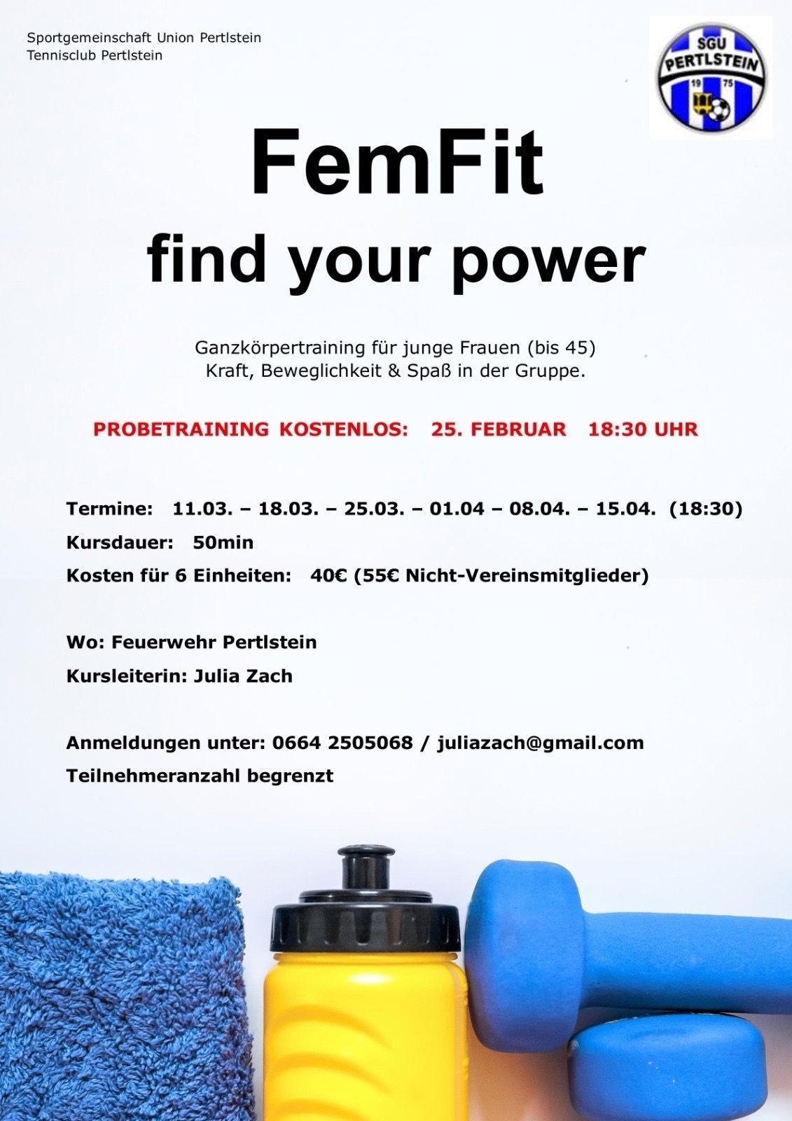 FemFit is offering a free trial session of their body workout for young women, taking place on February 25 at 18:30. The class focuses on strength, mobility, and fun in a group setting. More dates and details are provided.