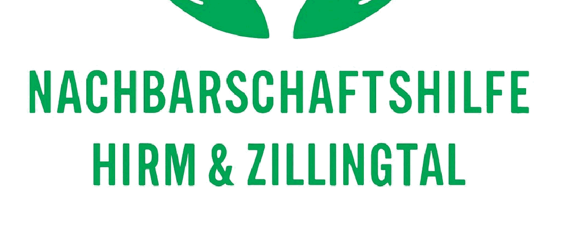 Das Logo zeigt zwei Personen, die vor einem Haus die Hand schütteln, was die Nachbarschaftshilfe in Hirm und Zillingtal symbolisiert.