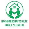 Logo für Nachbarschaftshilfe Hirm und Zillingtal mit zwei Figuren, die Hände halten unter einem Haus.