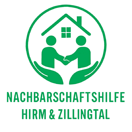 Logo für Nachbarschaftshilfe Hirm und Zillingtal mit zwei Figuren, die Hände halten unter einem Haus.