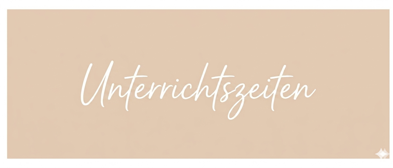 Das Wort 'Unterrichtszeite' in eleganter weißer Schreibschrift auf hellbeige Hintergrund. Es deutet auf einen Kontext von Bildung oder Lektionen hin.