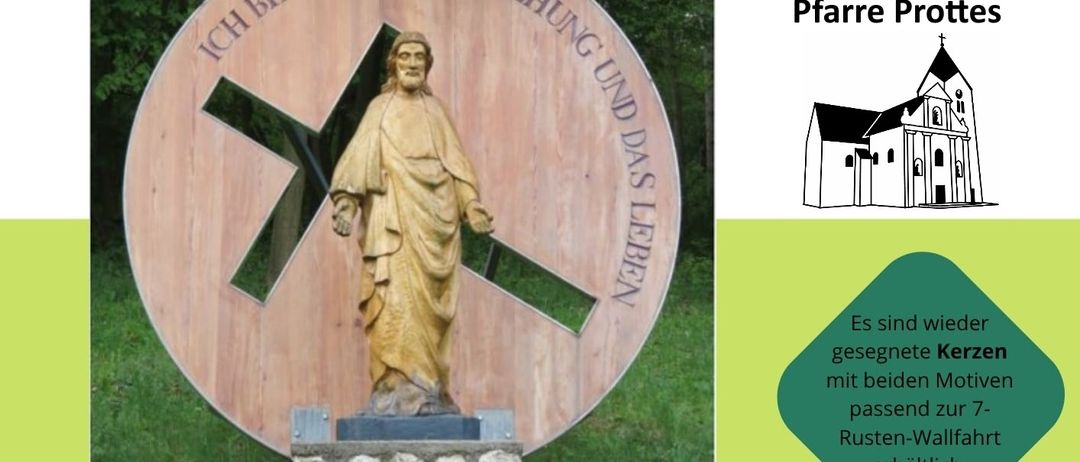 Ein Plakat mit einer Statue von Jesus Christus am Kreuz, umgeben von einem Holzkreis, mit einer Kirche im Hintergrund, und Veranstaltungsdetails für den 6. September 2026.