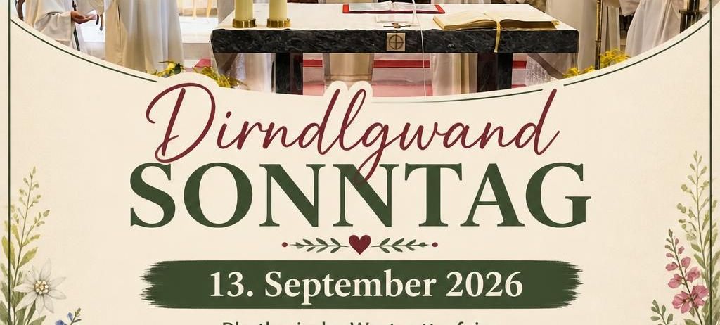 Ein Plakat für einen Gottesdienst am 13. September 2026 mit Geistlichen in grünen Stola, einem Tisch mit Kerzen und einer Versammlung von Menschen. Der Text ist auf Deutsch.