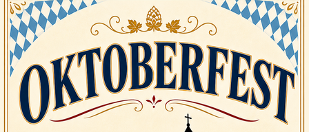 Plakat für das Oktoberfest-Event am Sonntag, 27. September 2026, mit einer Kirche, Brezeln und einer bayerischen Flagge.