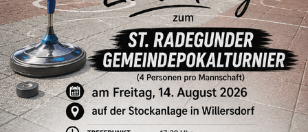 Plakat für das Herbstfest der Gemeinde St. Radegund mit einem Bierkrug, Datum, Uhrzeit, Ort und Kontaktinformationen.
