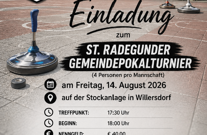 Plakat für das Herbstfest der Gemeinde St. Radegund mit einem Bierkrug, Datum, Uhrzeit, Ort und Kontaktinformationen.