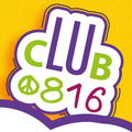 Ein farbenfrohes Logo für einen Club mit der Nummer 816 in der Mitte, umgeben von einem Friedenssymbol und dem Wort 'Club' in verschiedenen Farben.