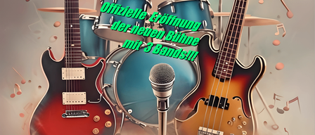 Poster for an event in a basement with three bands. It features musical instruments, a microphone, and drums. The date is March 26, 2026.