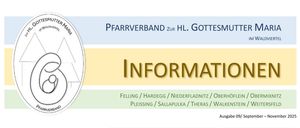Ein Informationsposter mit religiösem Thema. Es zeigt Bilder von Blumenarrangements und einem Kreuz. Es enthält Verse, die zum Öffnen der Sinne für Gottes Schöpfungen ermutigen. Die Bilder zeigen Blumen, Früchte und Gemüse. Das Poster ist vom September 2025 bis November 2025 datiert.