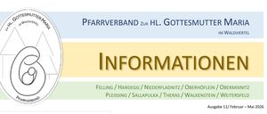 Ein Flyer mit 'INFORMATIONEN' oben. Er enthält ein Herz und einige Steine. Der Text auf dem Flyer sagt 'Wie gut' und spricht über Leben und Dankbarkeit. Der Datumsbereich reicht von 11. Februar bis Mai 2026.