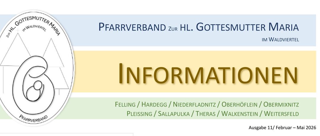 Ein Flyer mit 'INFORMATIONEN' oben. Er enthält ein Herz und einige Steine. Der Text auf dem Flyer sagt 'Wie gut' und spricht über Leben und Dankbarkeit. Der Datumsbereich reicht von 11. Februar bis Mai 2026.