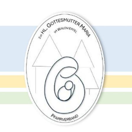 Blaues Banner mit weißem Text. Der Text lautet 'PFARRRVERBAND ZUR H'. Unten auf dem Banner stehen in grünem Text die Wörter 'FELLING / HARDEGG / NIEDERFLADNITZ / OBERHÖFLEIN / OBERMUX'.