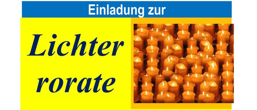 Plakat mit gelbem und blauem Hintergrund. Es steht 'Lichter rotieren mit den Saitenspringern'. Datum ist Samstag, 13. Dezember 2025, um 18:00 Uhr. Ort ist Pfarrkirche Pinggau. Anschl. Frühstück.