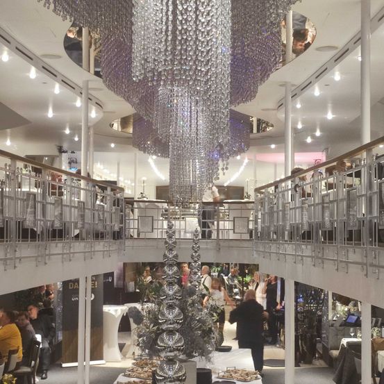 Chandelier, Shopping Mall, Indoors, Adult, Female, Person, Woman, Shoe, People, Chair