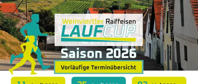 Der Laufcup Saison 2026 Plan zeigt Termine und Orte für verschiedene Veranstaltungen.