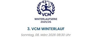 Das Logo für den 43. VCM Winterlauf, Teil der Winterlaufserie 2025/26, geplant für Sonntag, 8. März 2026 um 20:30 Uhr.