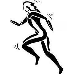 Eine Silhouette einer Person, die läuft, mit der Website-URL www.LVLandumLaa.com und einem Slogan Fruhschoppenteam darunter.