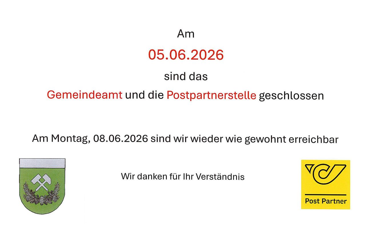 Am 05.06.2026 enden die eindeamt und die Postpartnerstelle. Ab dem 08.06.2026 sind wir wieder wie gewohnt. Wir danken für Ihr Verständnis