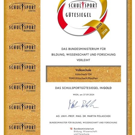 Das Bild zeigt ein Zertifikat für Exzellenz in Gold, verliehen vom österreichischen Bundesministerium für Bildung, Wissenschaft und Forschung. Das Zertifikat, das einer Schule in Kotschach verliehen wurde, ist auf den 27. September 2024 datiert. Es ist unterzeichnet von Ao. Univ.-Prof. Mag. Dr. Martin Polaschek.