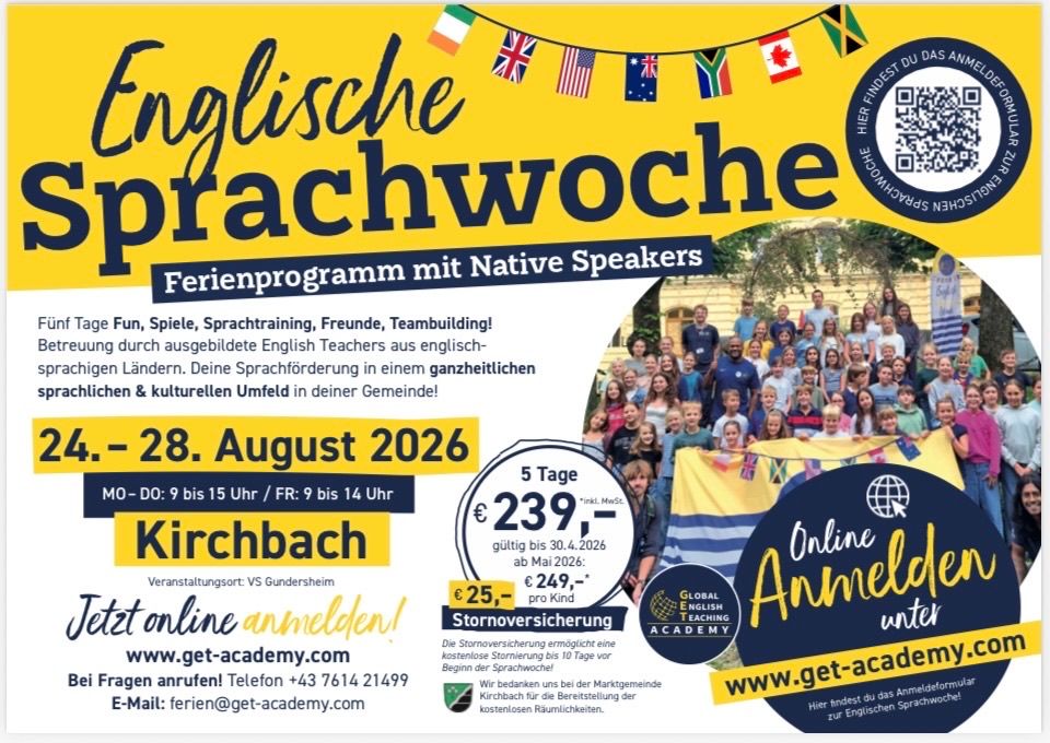 Englische Sprachwoche mit Muttersprachlern. Spaß, Spiele, Sprachtraining, Freunde, Teambuilding! Von ausgebildeten Englischlehrern aus englischsprachigen Ländern. Sprachförderung in einer vollständig englischen und kulturellen Umgebung in Ihrer Gemeinde.