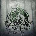 Eine dunkle Illustration eines gehörnten Wesens mit einem Banner, das 'Diakbola Night Devils' und das Jahr 2015 darunter zeigt. Der Hintergrund ist ein verschwommener Wald.