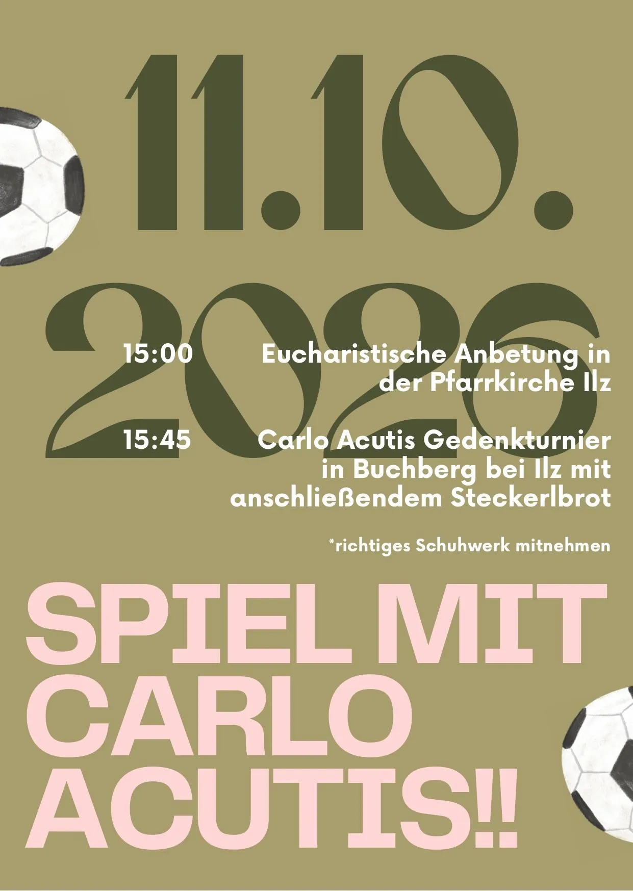Plakat für eine Veranstaltung am 10. November 2020 mit einem Fußball und Text auf Deutsch.