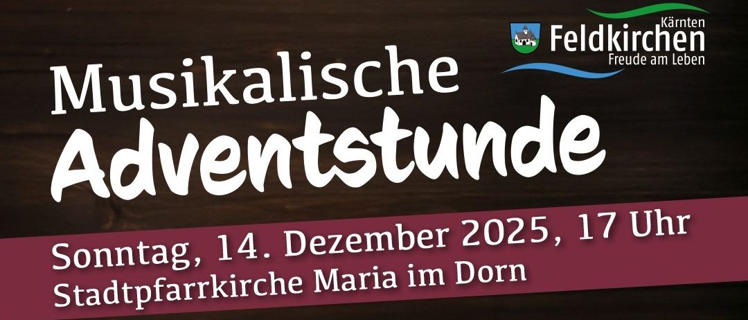 Plakat für musikalische Adventsstunden, Sonntag, 14. Dezember 2025, 17 Uhr in der Stadtpfarrkirche Maria im Dorn. Mit verschiedenen Chören und Ensembles. Eintritt frei.
