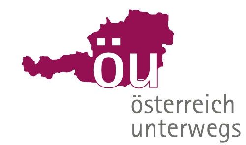 Logo of Austria Unterwegs, featuring the country's outline in purple with text in white, reading 'ou osterreich unterwegs'.