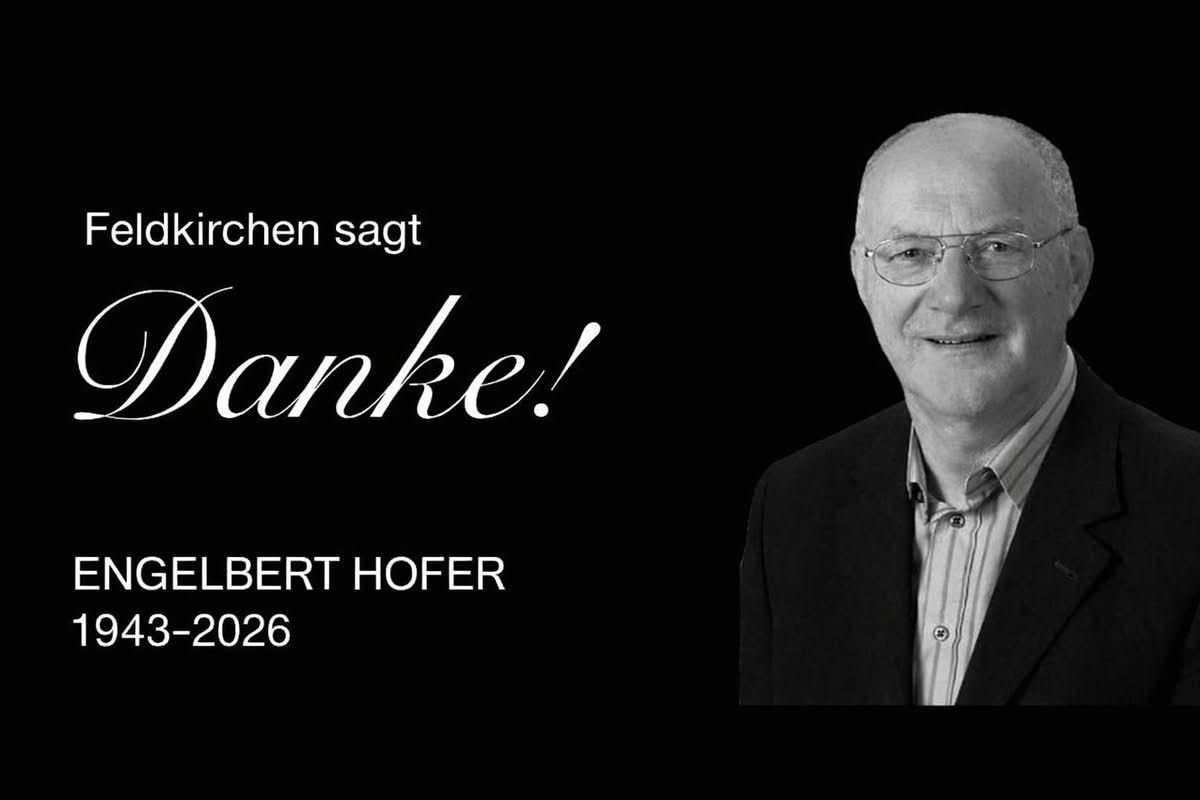 Black and white image of a man, Albert Hofer, wearing glasses and a suit. The text Danke! is displayed in large white letters on a black background. The year 2026 is written below.