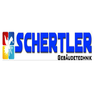 Das Schertler-Logo, in Blau dargestellt, zeigt verschiedene Symbole wie Feuer, Schneeflocke und Sonne. Der Text 'SCHERTLE' ist prominent angezeigt, darunter steht 'GEBÄUDETECHNIK'.