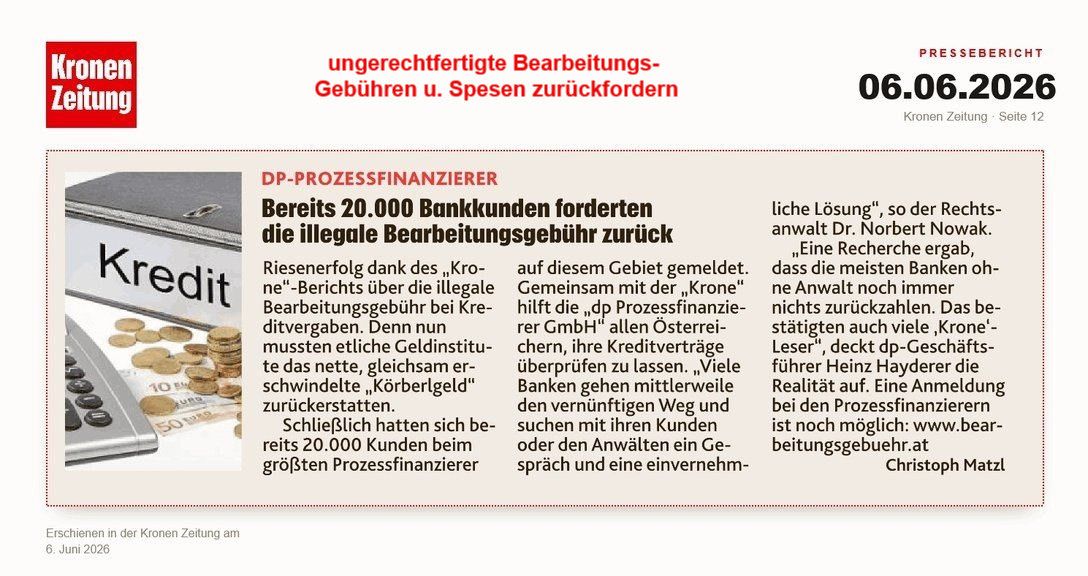 Kronenzeitung Bericht ungerechtfertigte Bankgebühren