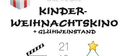 Plakat für den Kinder-Weihnachtsfilm mit einem roten Bullen, einem Geschenk und einem geschmückten Weihnachtsbaum. Datum: 21. Dezember 2025. Zeit: 16:00 Uhr. Ort: Feuerwehrhaus Stockerm. Für Essen und Trinken.