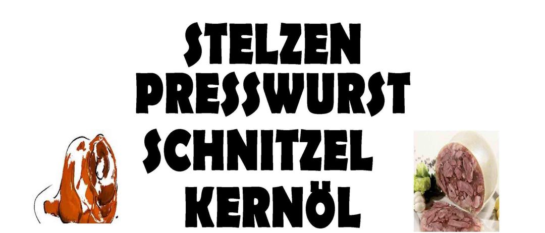 Eine Werbung für eine Essensveranstaltung am Freitag, 13. März 2026, im GH Knarr in Mischendorf. Es zeigt eine Wurst, Presswurst, Schnitzel und Kernöl.