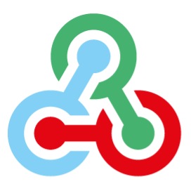 Das Logo zeigt ein rotes, blaues und grünes Fahrradsymbol auf weißem Hintergrund. Der rote Teil ist vorne, der blaue Teil in der Mitte und der grüne Teil hinten.