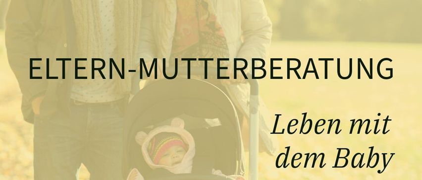 Eine Werbung für Wartberg, die eine Familie mit einem Baby im Kinderwagen zeigt und allgemeine Informationen und Elternberatung fördert, mit einem Link zur Website.