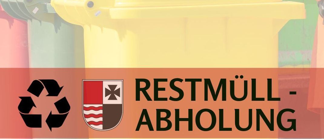 Werbeanzeige für Abfallsammlung. Ein gelber Mülleimer mit der Aufschrift 'RESTMüLL-ABHOLUNG' ist zu sehen. Dahinter sind mehrere andere farbige Behälter aufgereiht. Am unteren Rand ist die Website www.wartberg-aist.at angegeben.