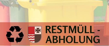 An advertisement for waste collection with a yellow bin, recycling symbol, and a coat of arms, featuring text 'RESTMÜLL-ABHOLUNG'. Website: www.wartberg-aist.at.