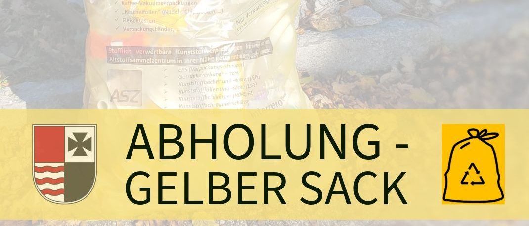 Eine Anzeige für die gelbe Sack-Abholung. Ein gelber Sack mit der Aufschrift 'Der gelbe Sack' ist zu sehen. Die Website www.wartenberg-aist.at ist unten sichtbar.