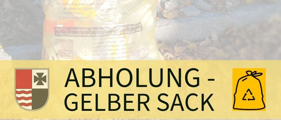 Eine Werbung für die Region Wartberg-Aist, die einen gelben Sack mit der Aufschrift 'Der Gelbe Sack' zeigt. Der Text lautet 'Abholung - Gelber Sack'. Auf der rechten Seite ist ein Recycling-Symbol. Webseite: www.wartberg-aist.at.