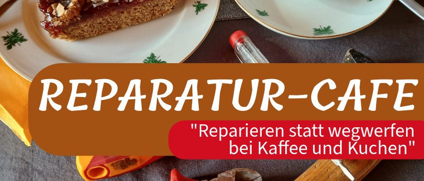 Repair Cafe advertisement featuring dates for various events including February 28, April 11, October 10, and December 5, 2026. It encourages fixing items instead of discarding them.