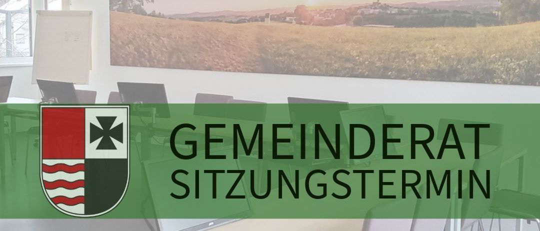 Ein Besprechungsraum mit einem großen Wandbild, das eine Landschaft und ein Wappen zeigt, mit dem Text 'Gemeinderat Sitzungstermin'. Der Raum ist mit Schreibtischen und Stühlen ausgestattet. Unten wird eine Website-Adresse 'www.wartberg-aist.at' angezeigt.