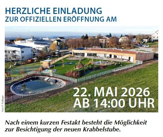 Invitation to the official opening on May 22, 2026, starting at 2:00 PM. After a brief celebration, the opportunity to tour the new play area will be available.