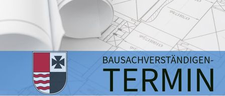 Architectural plans on a white background with a blue border and a logo. The image includes the text 'Bausachverständigen-TERMIN'. There is a website link at the bottom.