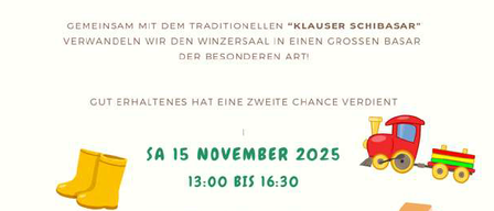 The 8th Klauser Children's Bazaar transforms the winter hall into a large bazaar of unique items. Held on November 15, 2025, from 1:00 PM to 4:30 PM in the winter hall gallery. Items include clothing, toys, books, and more.