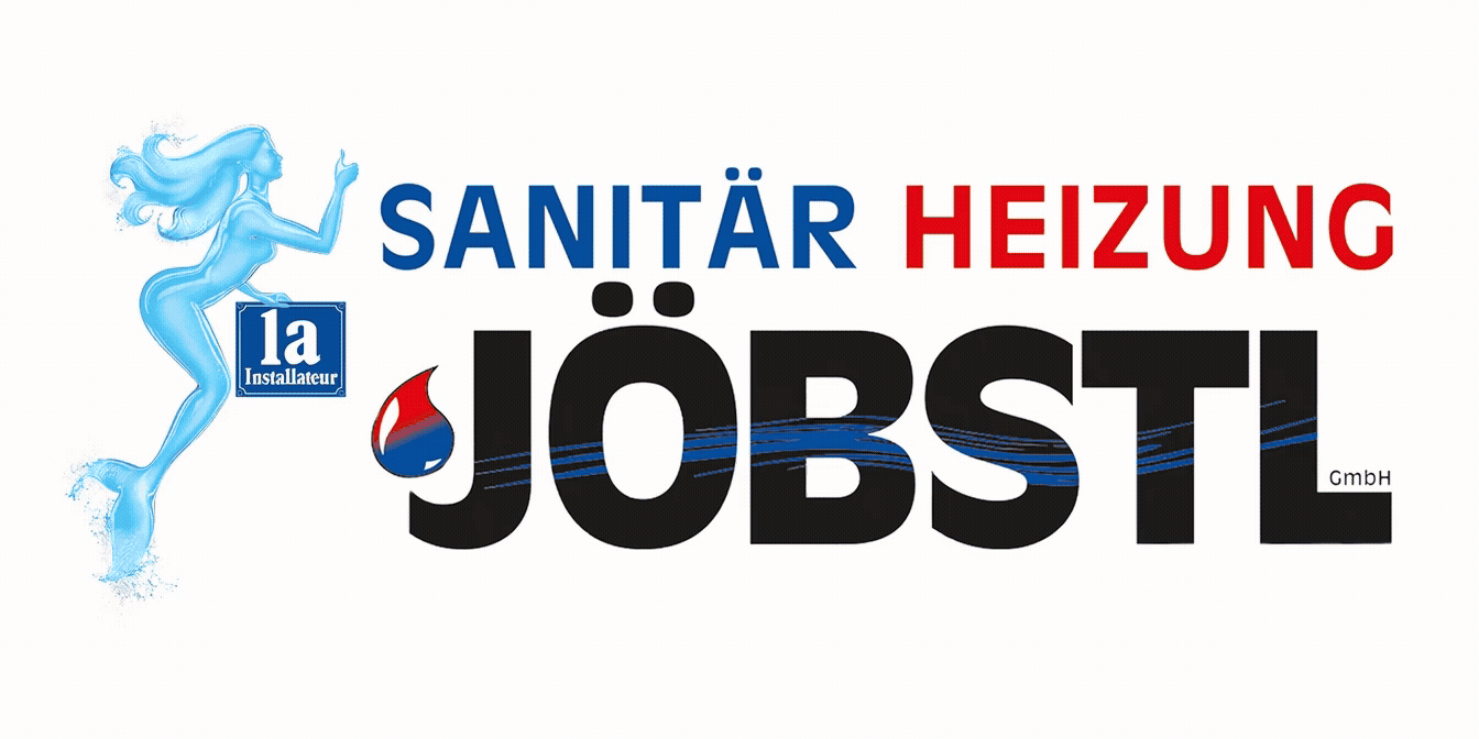 Logo einer Firma namens Sanitär Heiz Jobst, mit einem stilisierten Wassertropfen und blauen und roten Linien.