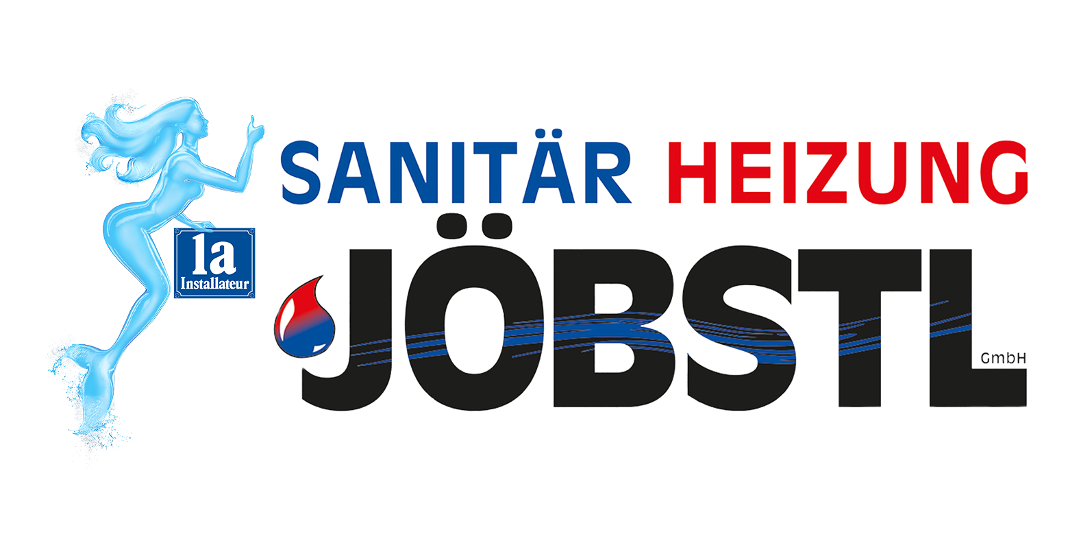 Das Logo für 'Sanitär Heiz Jobst' zeigt einen blau-roten Tropfen mit blauen Linien auf weißem Hintergrund. Der Text ist fett und modern.