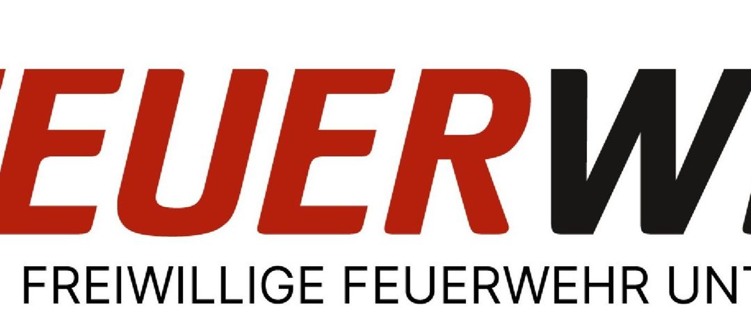 Das Bild zeigt ein Logo für die Freiwillige Feuerwehr. Der Text 'UER' ist in großen roten Buchstaben über den Worten 'VOLLIGE FEUERWE' in Schwarz geschrieben. Das Design ist modern und minimalistisch.