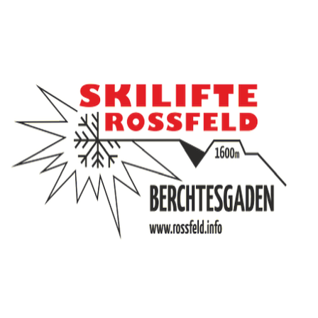 Das Logo für Skilift Rossfeld in Berchtesgaden. Es zeigt einen Schneeflocke, einen Berg und eine Höhe von 1600 Metern.