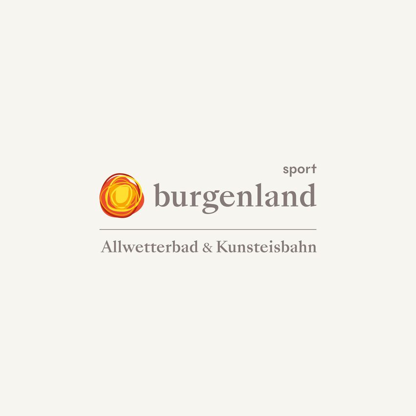 Das Bild zeigt das Logo für Burgenland Sport, welches ein Ganzjahresbad und eine Kunsteisenbahn ist. Es wird auf einem weißen Hintergrund angezeigt.